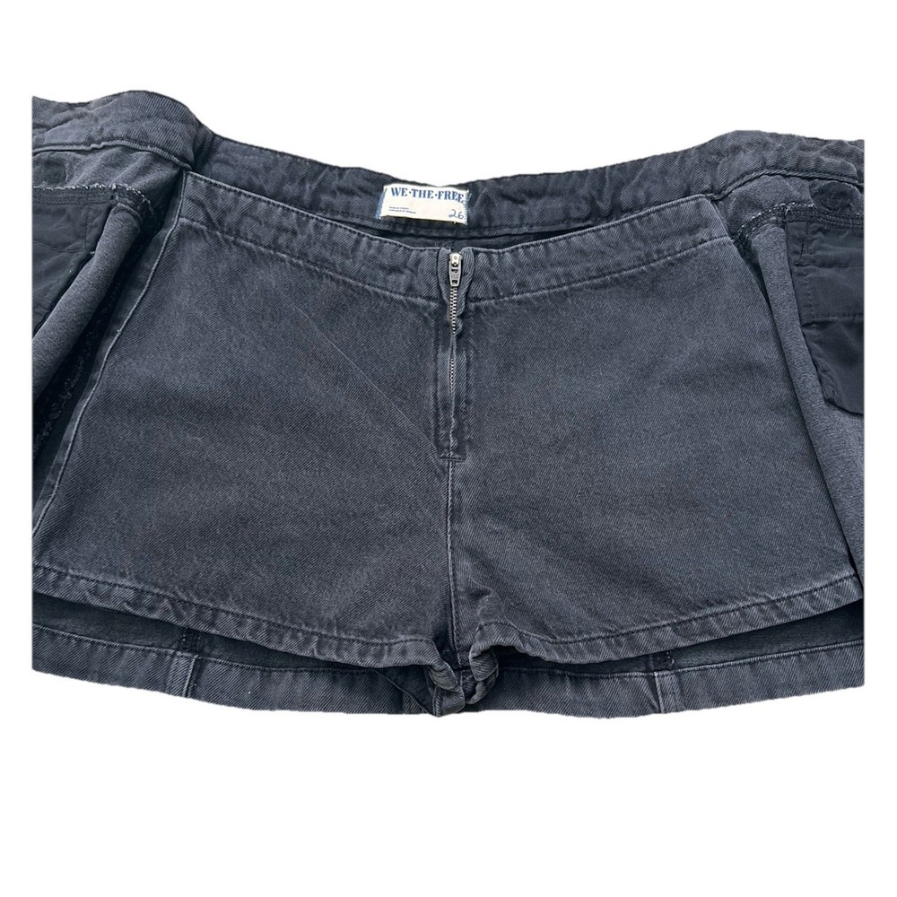 We The Free Free People Black Denim Button Front Skort Mini Skirt Size 26